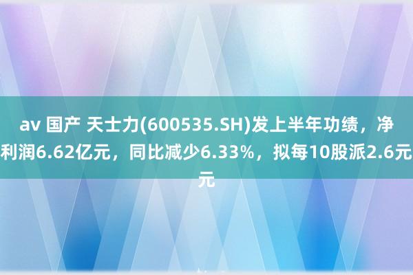 av 国产 天士力(600535.SH)发上半年功绩，净利润6.62亿元，同比减少6.33%，拟每10股派2.6元