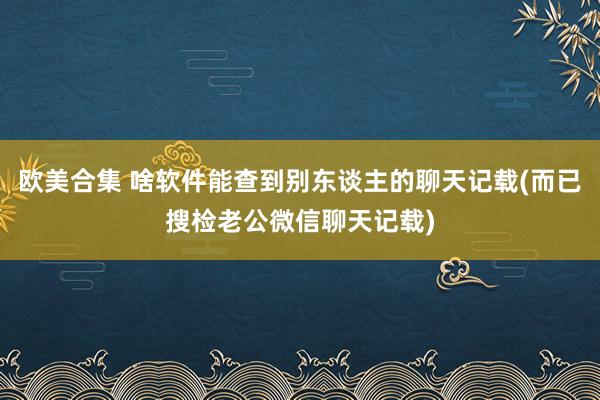 欧美合集 啥软件能查到别东谈主的聊天记载(而已搜检老公微信聊天记载)